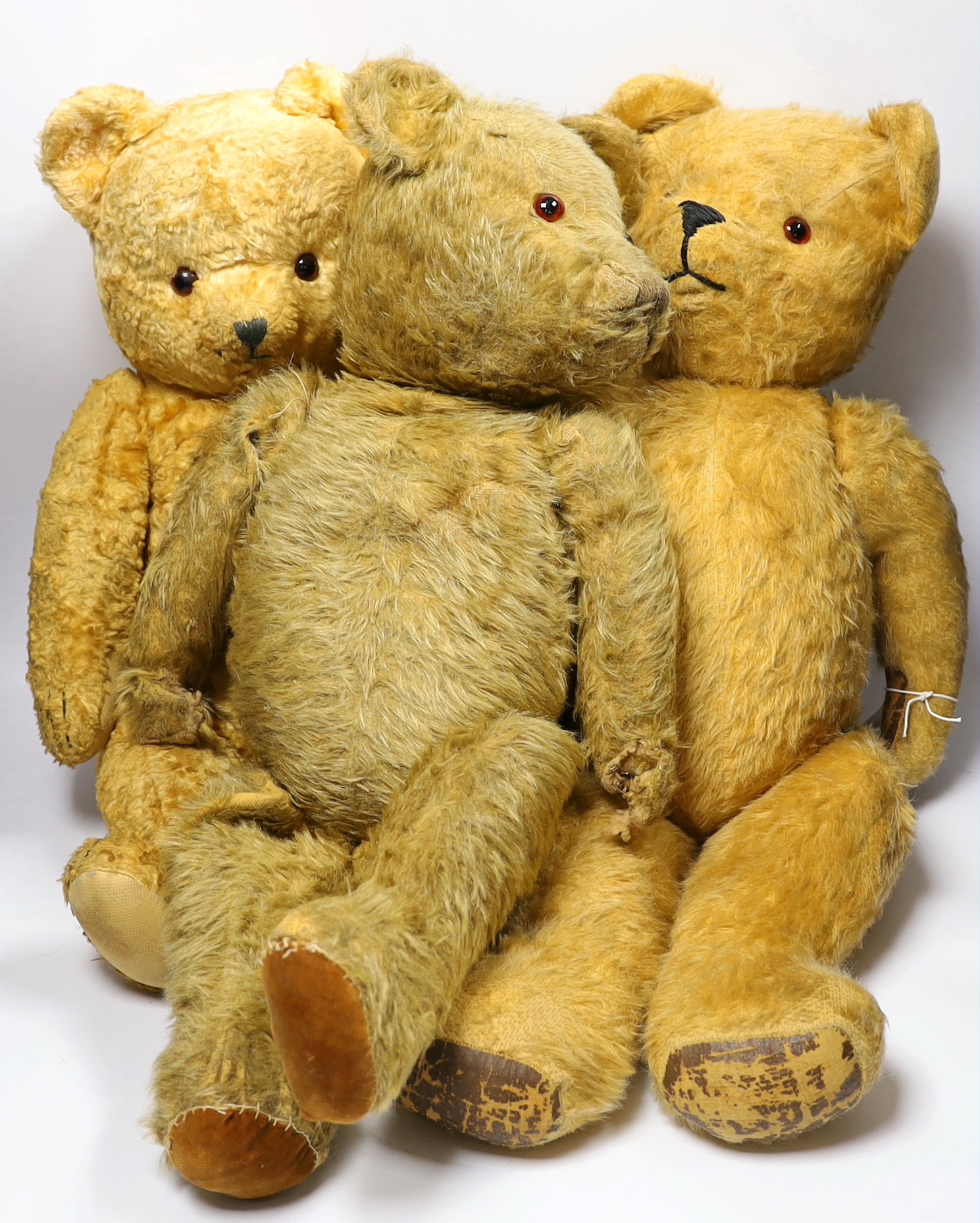 A cotton plush bear and two post-war mohair bears (3)